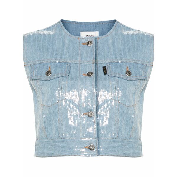 ご機嫌冷やりとした レディース 厚地の外套 アウター Judy sequined denim gilet Blue