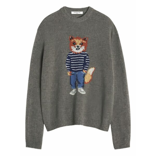 棲み家 狐狸 メンズ 編み物\u0026スウェーター アウター Fox graphic crewneck sweater Grey