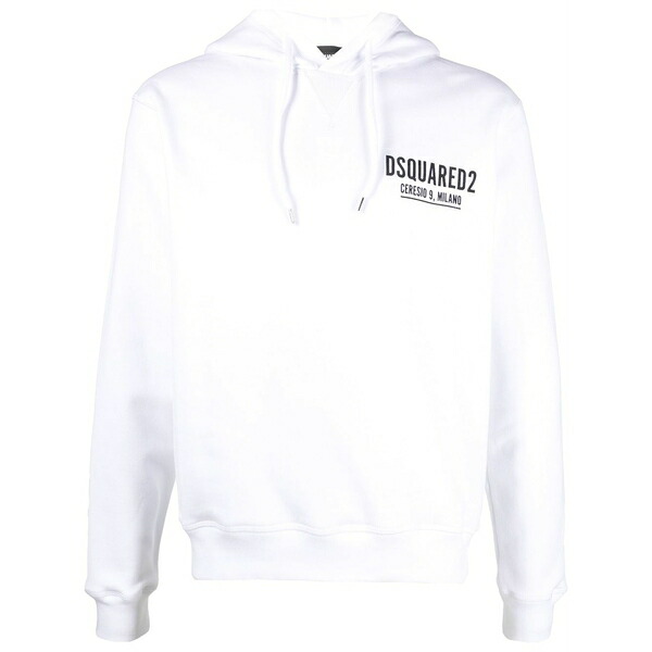ディースクエアード メンズ パーカー・スウェットシャツ アウター Logo-print cotton hoodie White