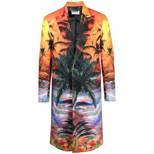 フィリップ飾り気のない メンズ 厚地の外套 アウター Hawaii graphic-print coat Orange
