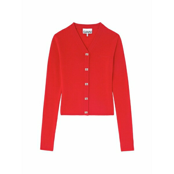 ガニー レディース ジレー アウター Logo-button v-neck cardigan Red