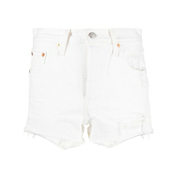 リーヴァイズジーンズ レディース 心地よいズボン下 ボトムス 501 distressed pocket shorts White