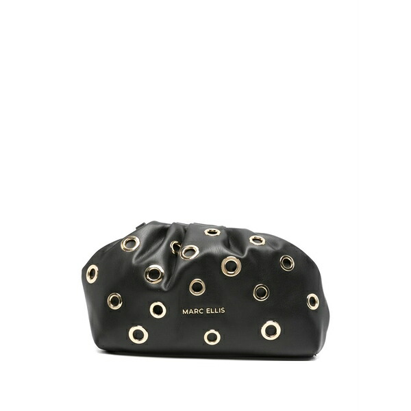 マークエリス レディース クラッチペダル御徒面子 御徒面子 Daphne eyelet-embellished ruched clutch bag Black