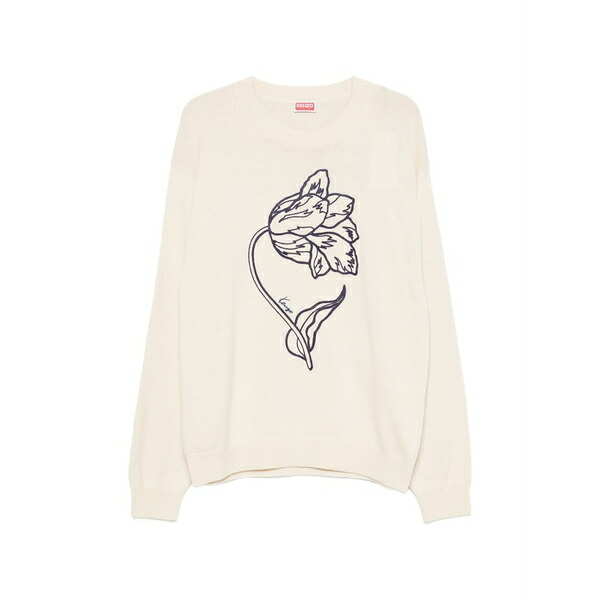 ケンゾー メンズ 編み物\u0026ティーシャツ アウター Floral-embroidered sweater Neutrals