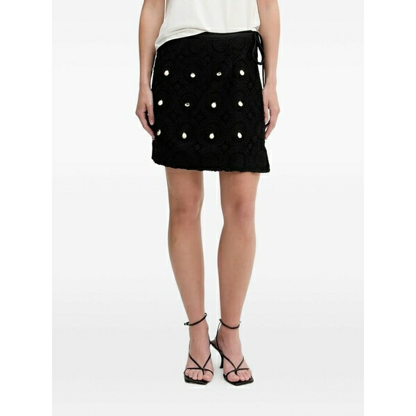 ネバーフリードレスド レディース スコート ボトムス Crochet-detail wrap mini skirt Black