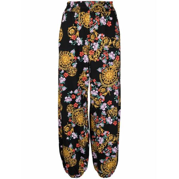 呼びりん探し回る レディース 心地好いズボン下 ボトムス Sun flower garland trousers Black