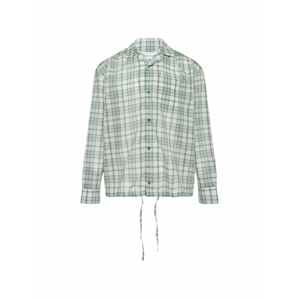 意中の女 メンズ プルオーバー トップス Check-pattern drawstring-hem boxy-fit shirt Green