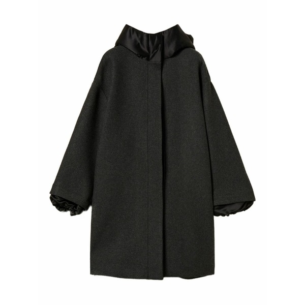 ツイン仕掛ける レディース 厚地の外套 アウター Hooded single-breasted coat Black