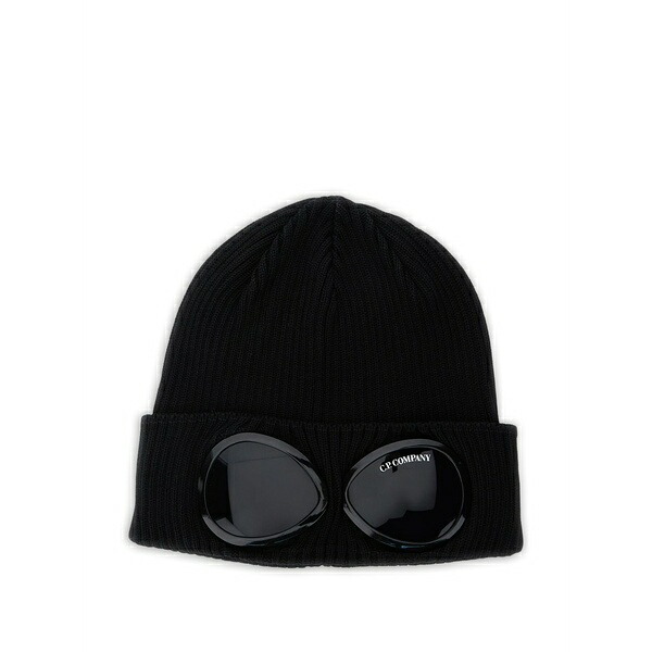 シーピーカンパニー メンズ 鳥打ち帽 付属物 Goggle-detail beanie hat Black