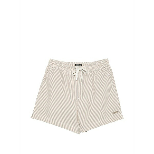 ゼニア メンズ 心地よいズボン下 ボトムス Striped drawstring swim shorts Neutrals
