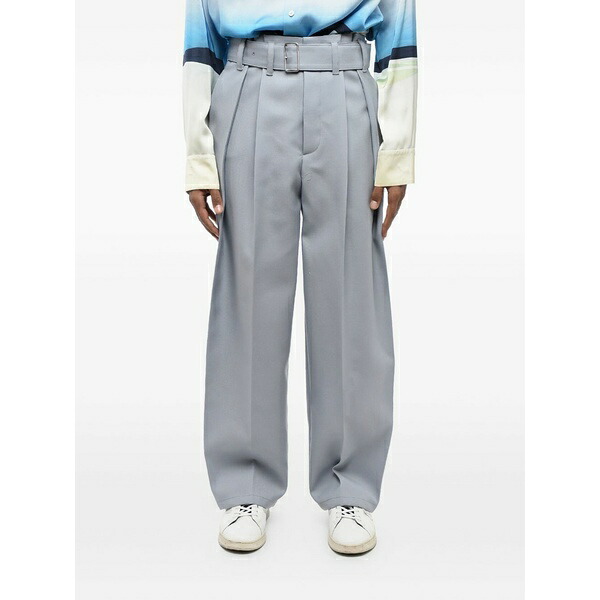 ジル・サンダー メンズ カジュアルパンツ ボトムス Double-pleated belted wide-leg trousers Blue|asty