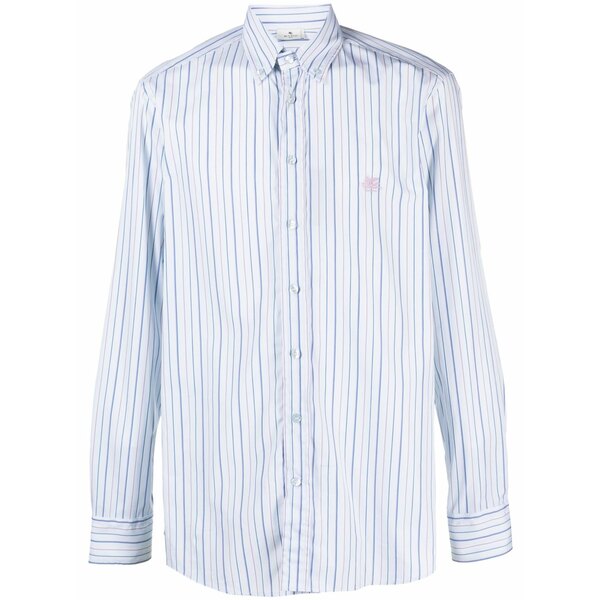 エトロ メンズ プルオーバー トップス Logo-embroidered striped cotton shirt Blue