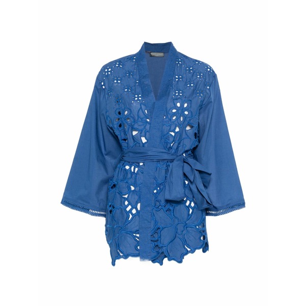 エルマンノ シェルヴィーノ レディース 厚地の外套 アウター Broderie-anglaise belted coat Blue