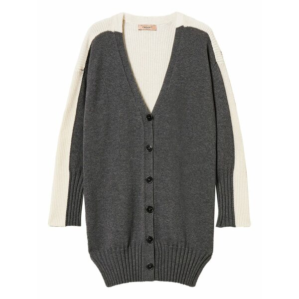 ツイン書き割り レディース ジレー アウター Colour-block cardigan Grey