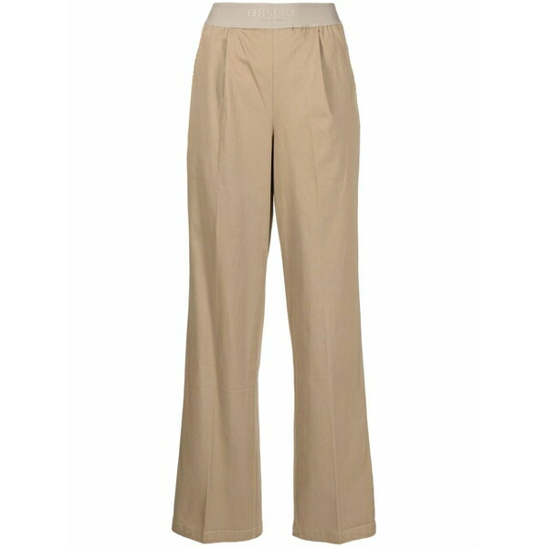 エフオージーエッセンシャルズ レディース 心地好いズボン下 ボトムス Logo-waistband straight-leg trousers Brown