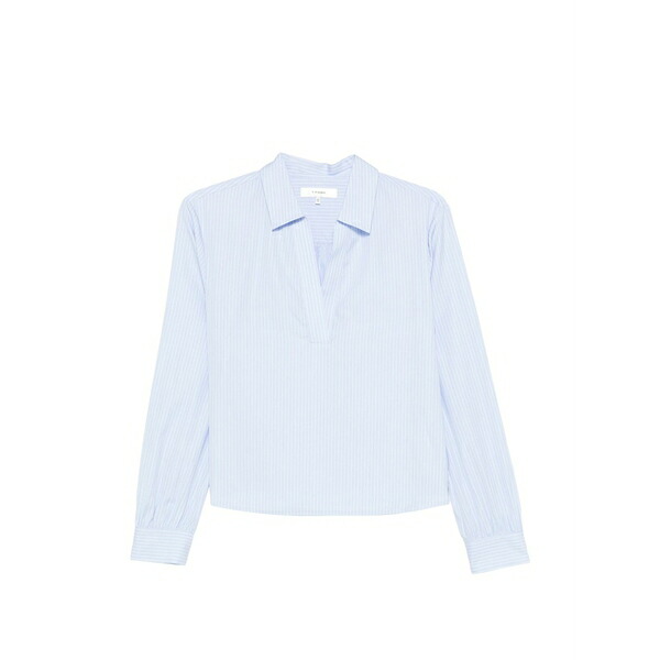 ひな形 レディース プルオーバー トップス V-neck striped blouse Blue