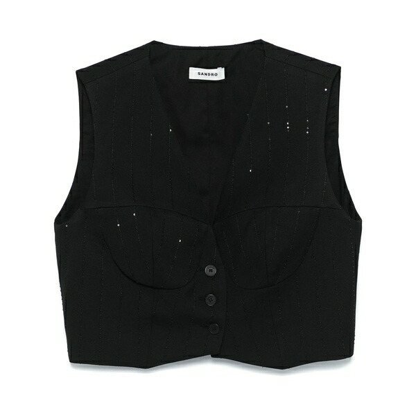 砂子ロ レディース カットソー トップス Sequined vest Black