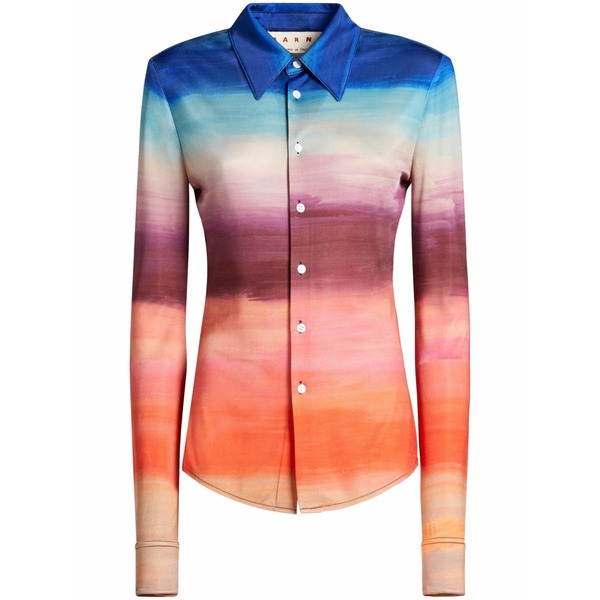 マルニ レディース シャツ トップス Tie-dye long-sleeve shirt Blue|asty