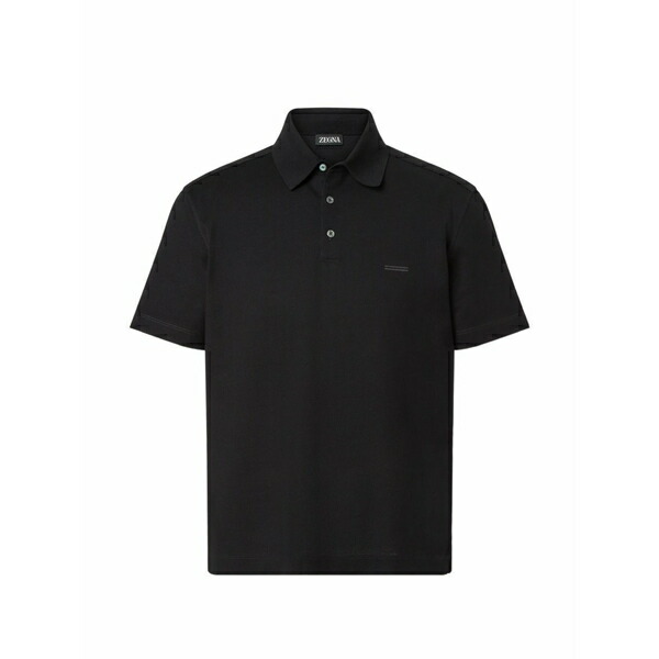 ゼニア メンズ スポーツシャツ トップス Black cotton polo shirt Black