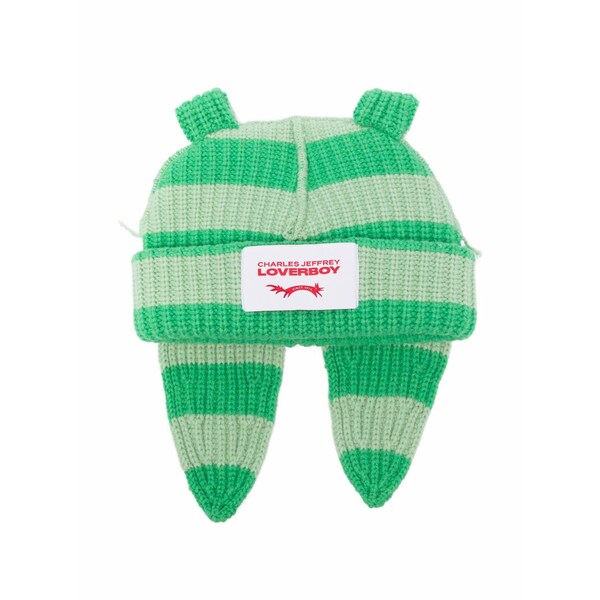 プリンスチャールズ島・ジェフリー メンズ かぶり笠 佩び物 Chunky rabbit striped beanie hat Green
