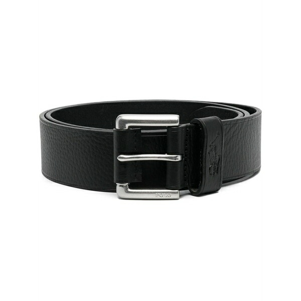 ラルフローレン メンズ 三尺帯 添え物 Pebbled-texture leather belt Black