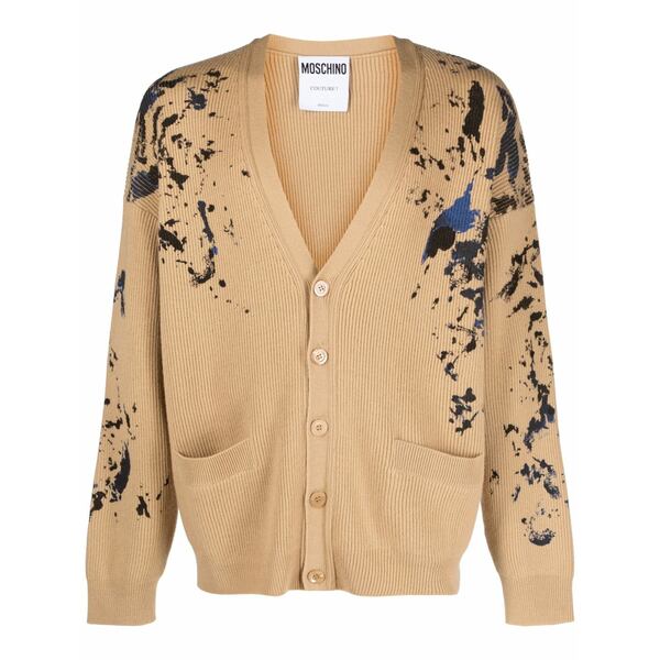 モスキーノ メンズ ジレー アウター Paint-splatter wool cardigan Brown