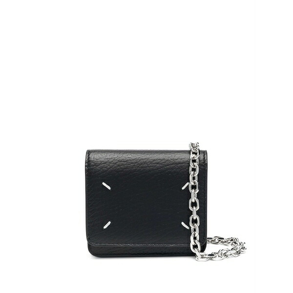 マルタンマルジェラ レディース 札入れ 佩び物 Four-stitch leather chain wallet Black