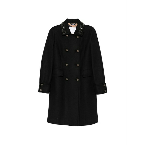 バザー晴れ晴れしい レディース 厚地の外套 アウター Bead-embellished double-breasted coat Black