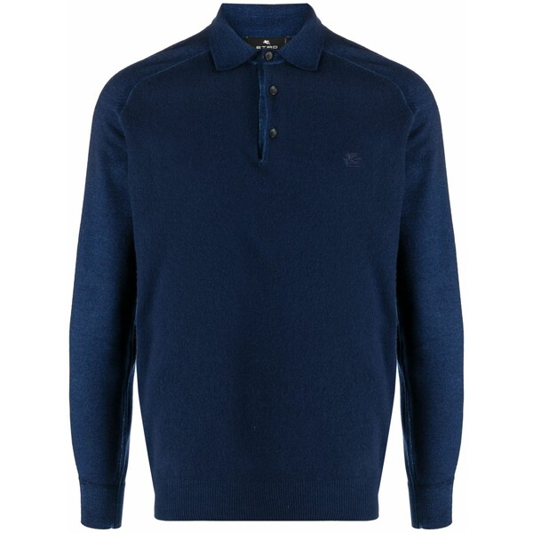 エトロ メンズ 編み物\u0026プルオーバー アウター Logo-embroidered knitted polo shirt Blue