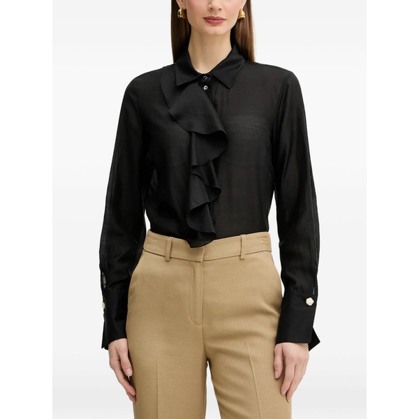 フラコミーナ レディース シャツ トップス Ruffled-detail button-up shirt Black|asty