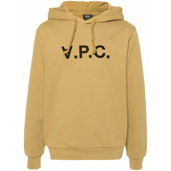 アーペーセー メンズ パーカー・スウェットシャツ アウター Logo-flocked cotton hoodie Green パーカー-トップス-メンズファッション