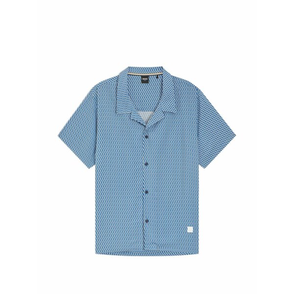 ボス メンズ シャツ トップス Diamond-pattern short-sleeve shirt Blue