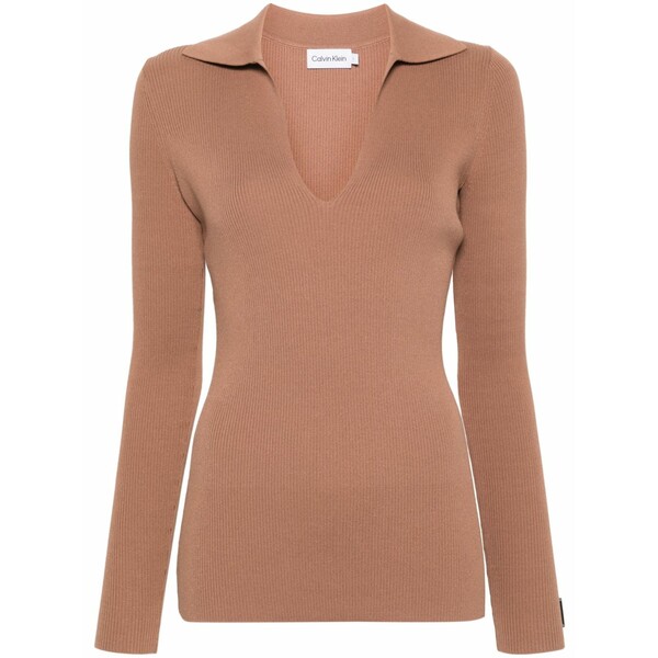 カルバンクライン レディース スポーツシャツ トップス Fine-ribbed jumper Brown