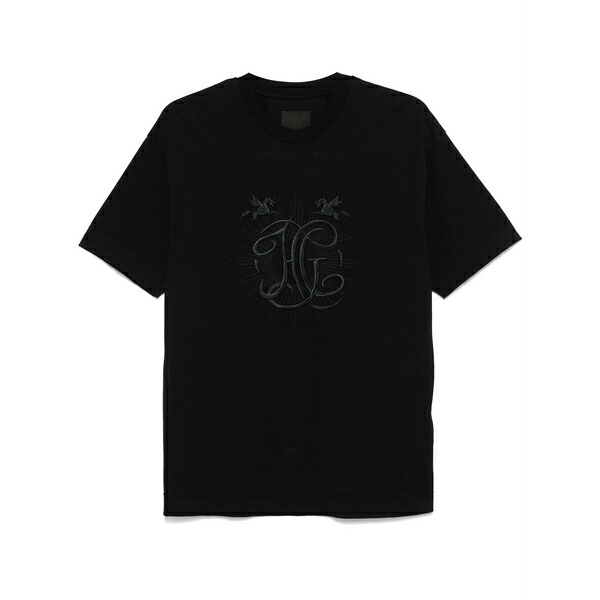 ジバンシー メンズ Tシャツ トップス Cotton hg-embroidered t-shirt Black|asty