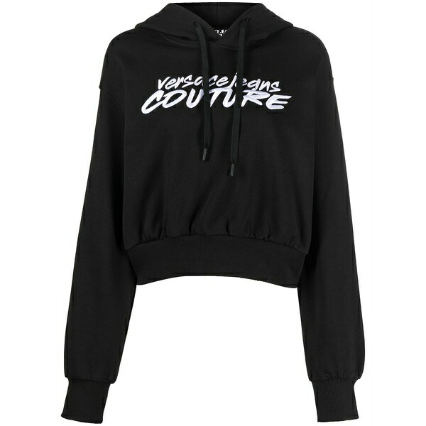 呼びりん探し回る レディース パーカー・スウェットシャツ アウター Logo-embroidered cropped hoodie Black