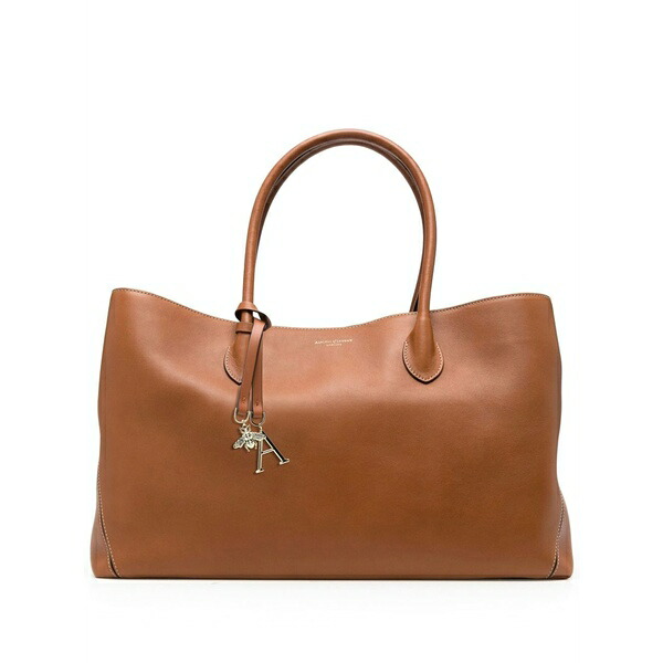 アスピナルオブロンドン レディース トートバッグ バッグ Logo-print leather tote bag Brown|asty