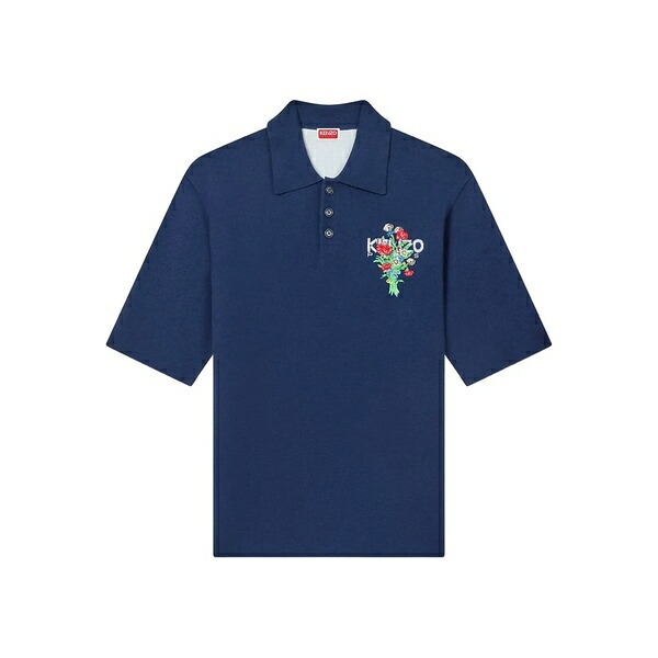 ケンゾー メンズ ポロシャツ トップス Bouquet embroidered knit polo shirt Blue｜asty