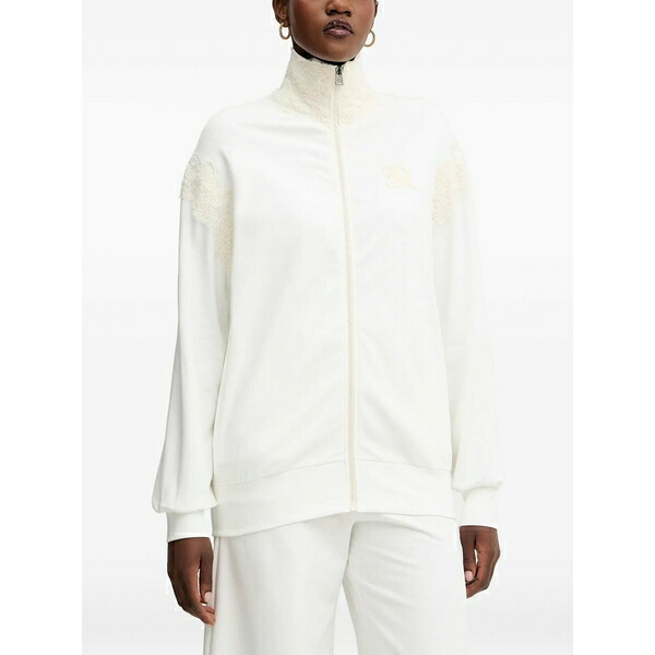 エルマンノ シェルヴィーノ レディース 編み物\u0026スウェーター アウター Lace-detail zip-up sweatshirt White
