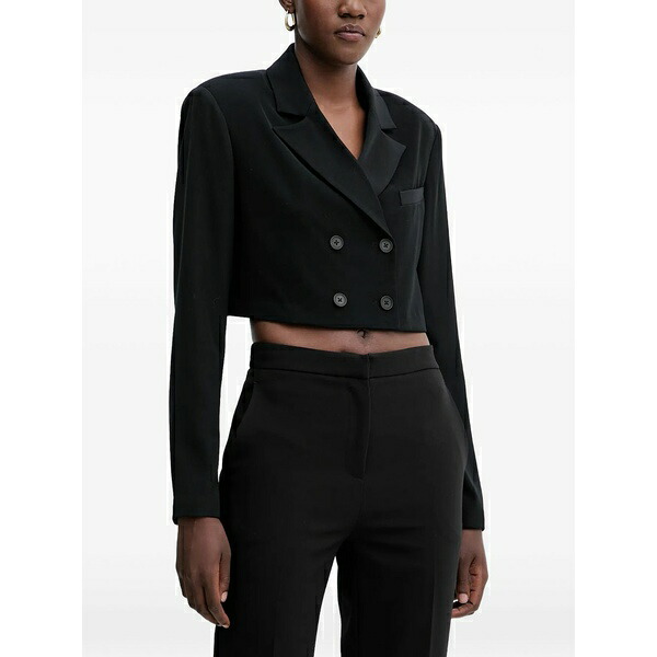 フラコミーナ レディース 上衣＆上衣 アウター Button cropped blazer Black レディースファッション-コート・ジャケット