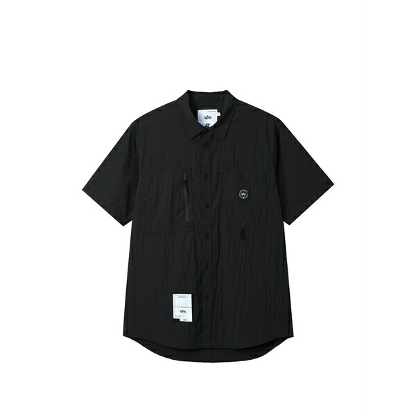 イズエ メンズ シャツ トップス Patch pocket shirt Black｜asty