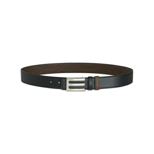 エトロ メンズ 三尺帯 付属物 Logo-buckle reversible leather belt Black
