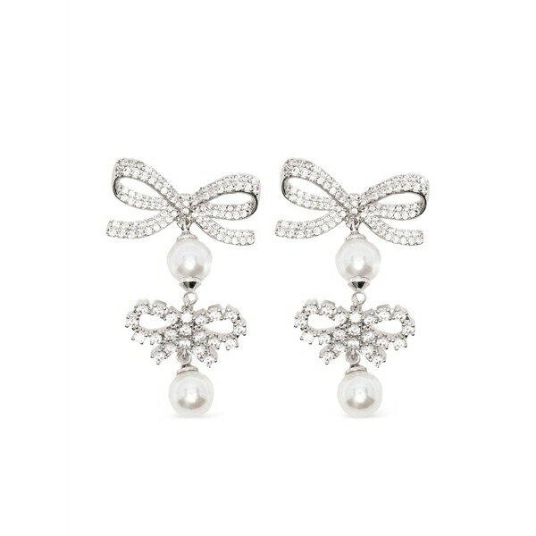 セルフ・ポートレイト レディース ピアス&イヤリング アクセサリー Double-bow pearl-drop earrings Silver|asty
