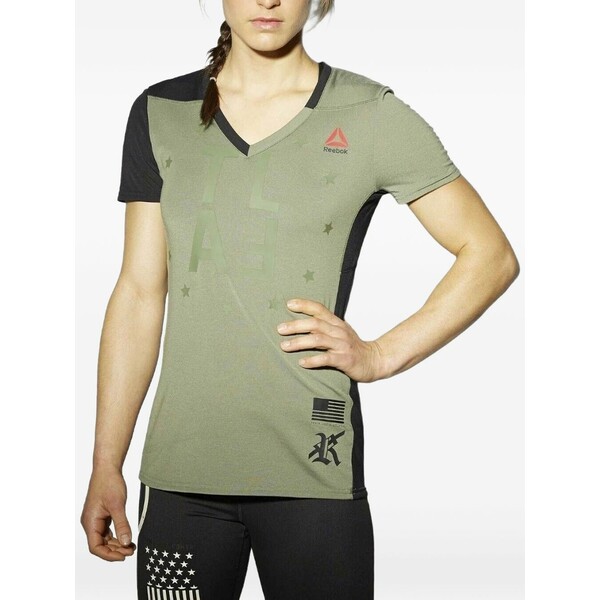 リーボック レディース ティーシャツ トップス Train like a fighter mma v-neck t-shirt Green