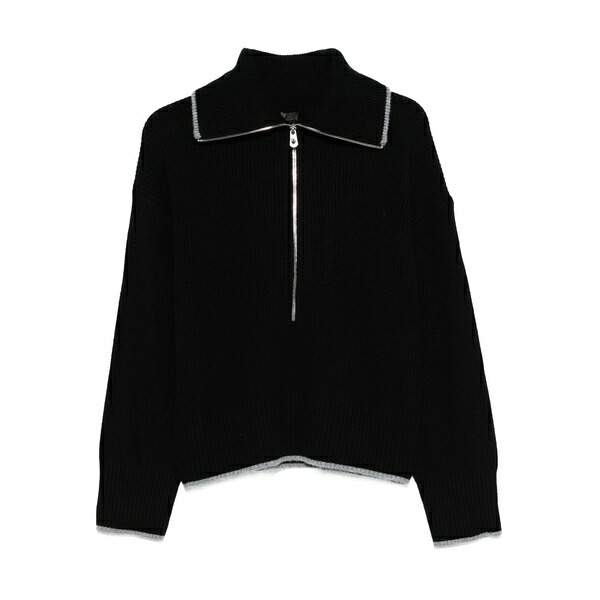ピンコ レディース 編み物\u0026スウェーター アウター Zip-front ribbed knit sweater Black