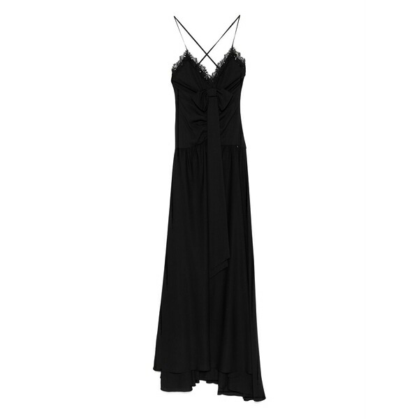 ニッサ レディース 衣裳 トップス Lace-trimmed bow asymmetric party dress Black