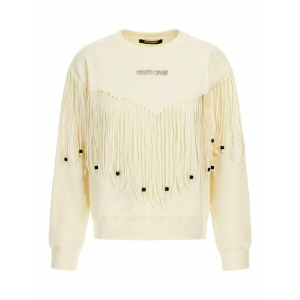 ロベルトカヴァリ レディース 編み物\u0026プルオーバー アウター Fringe sweatshirt Neutrals