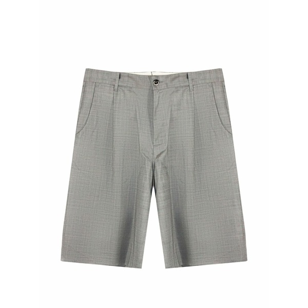 野球クラブ はたご屋 ザ 昼まえ メンズ 心地好いズボン下 ボトムス Pleated logo-patch tailored shorts Grey