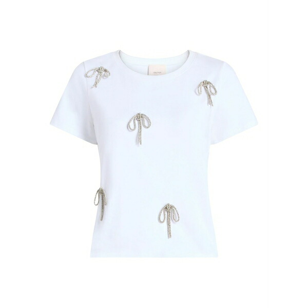 サンクアセプト レディース 編み物\u0026プルオーバー アウター Corded rhinestone bow t-hirt White