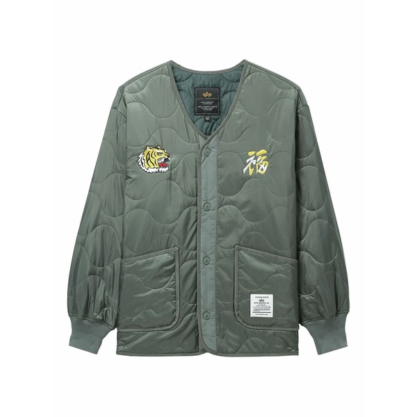 アルファインダストリーズ メンズ ジャケット＆ブルゾン アウター Tiger-embroidered quilted jacket Green｜asty