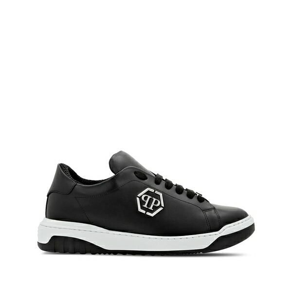 フィリップ飾り気の無い メンズ スニーカー シューズ Logo-appliqu￡ leather sneakers Black